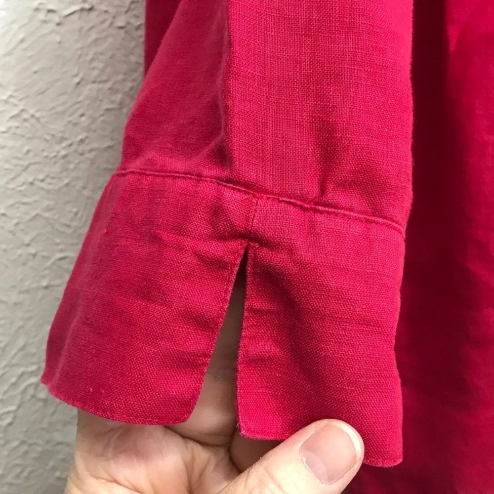 Chicos No-Iron Linen Shirt Top Size 2 Magenta 3/4 Sleeve Button Up Pocket L 12 - Picture 5 of 8